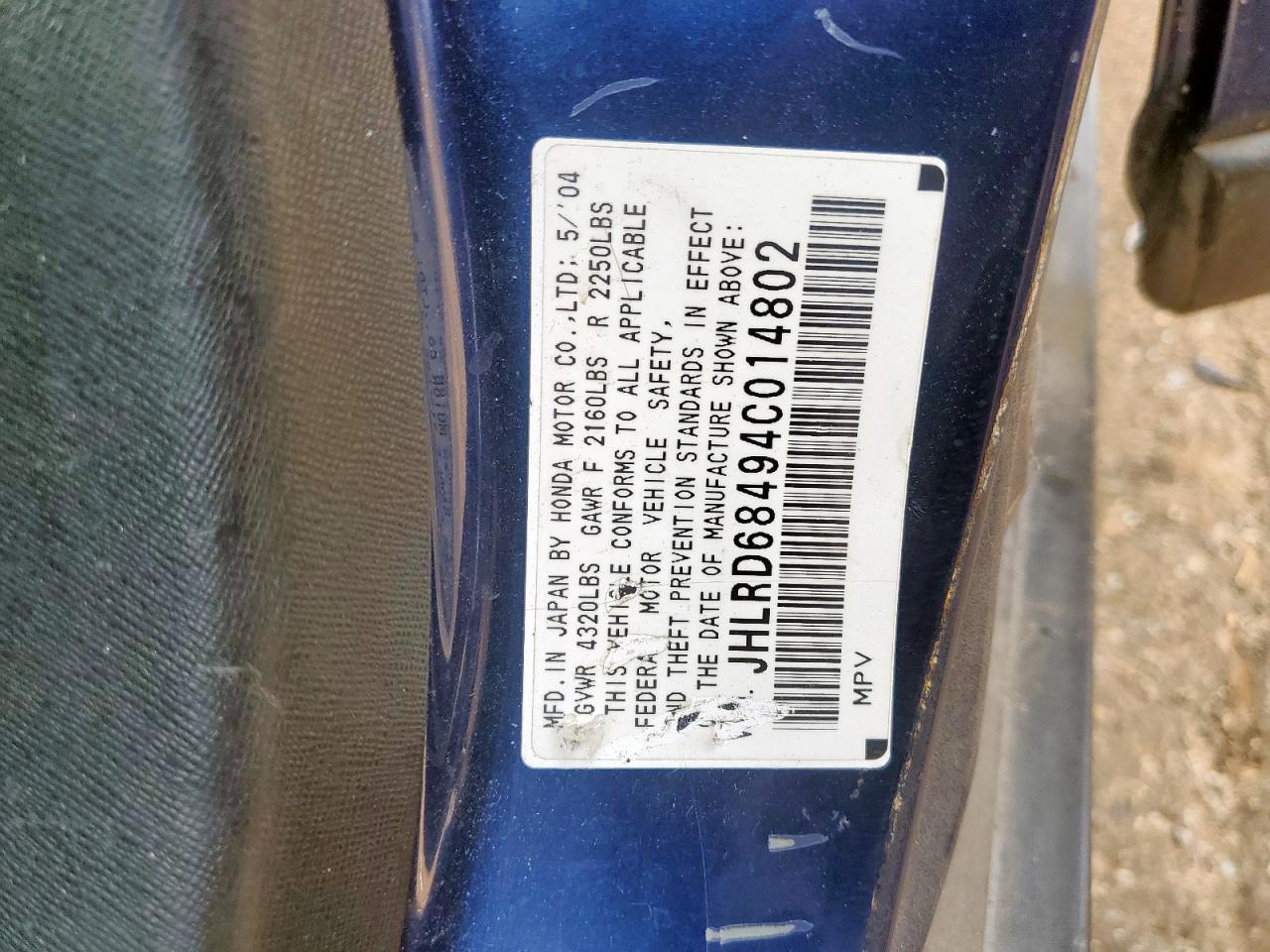 2004 Honda Cr-V Lx VIN: JHLRD68494C014802 Lot: 91476675