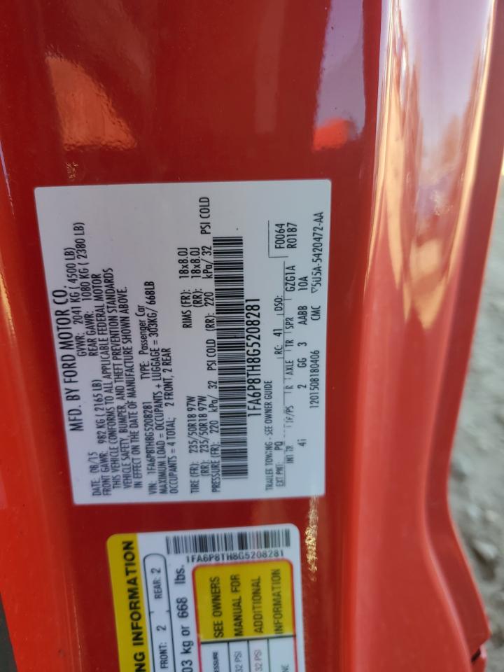 2016 Ford Mustang VIN: 1FA6P8TH8G5208281 Lot: 92510085