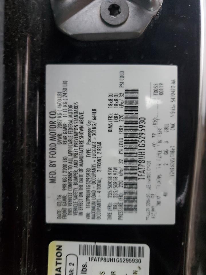 2016 Ford Mustang VIN: 1FATP8UH1G5295930 Lot: 91860195