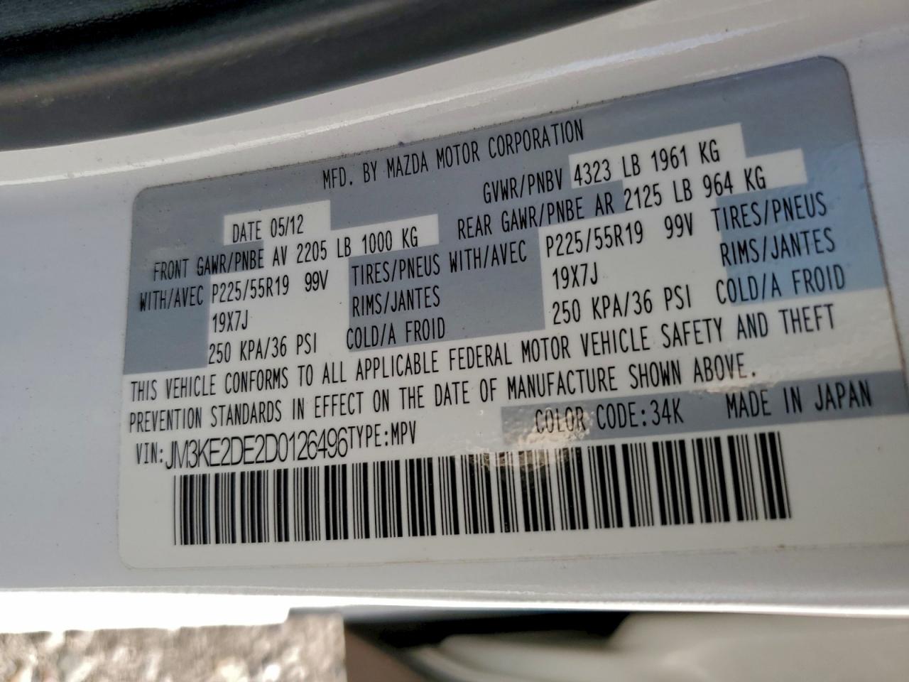 2013 Mazda Cx-5 Gt VIN: JM3KE2DE2D0126496 Lot: 94919115