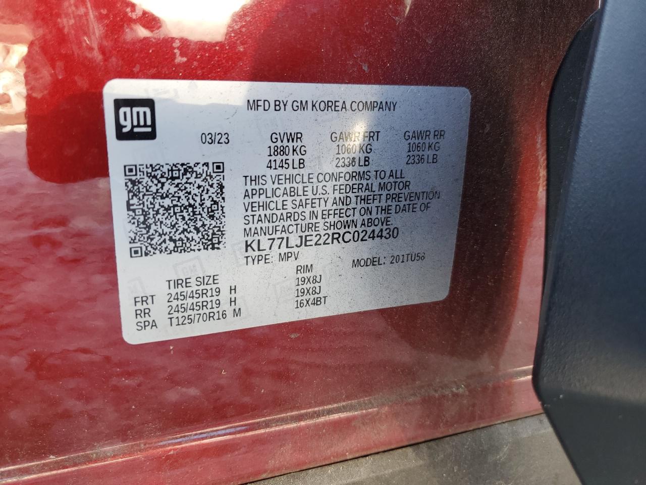 2024 Chevrolet Trax 2Rs VIN: KL77LJE22RC024430 Lot: 91510675