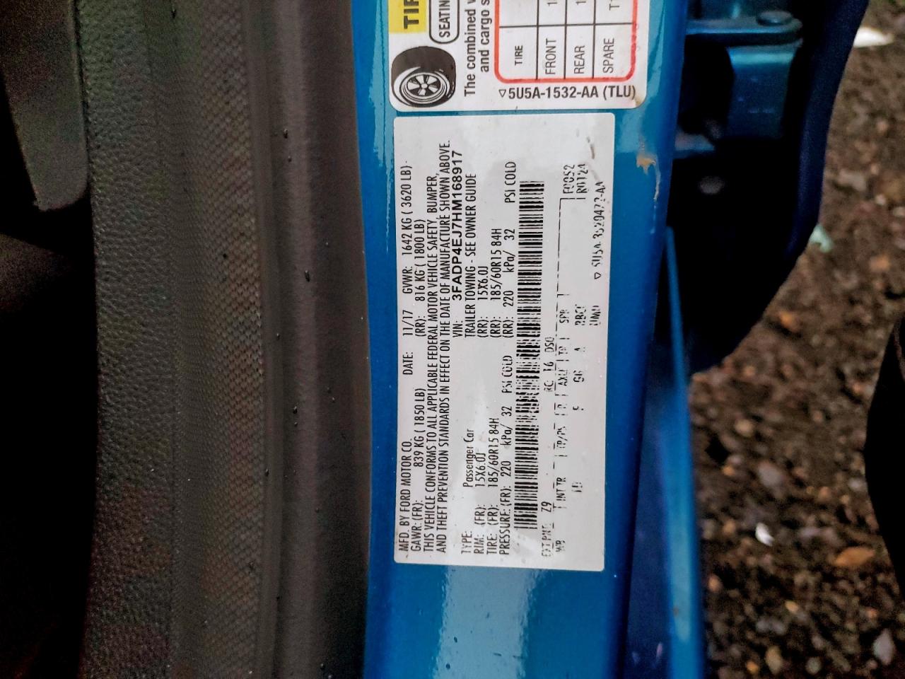 2017 Ford Fiesta Se VIN: 3FADP4EJ7HM168917 Lot: 94534965