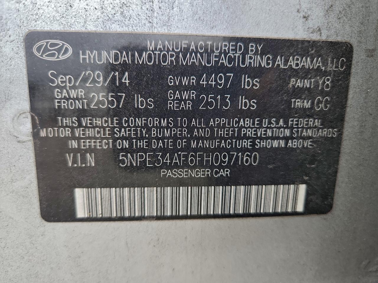 2015 Hyundai Sonata Sport VIN: 5NPE34AF6FH097160 Lot: 94176995