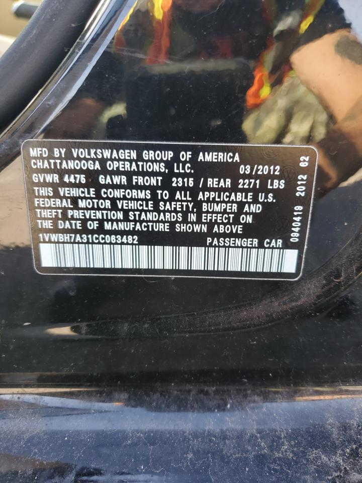 2012 Volkswagen Passat Se VIN: 1VWBH7A31CC063482 Lot: 90115265