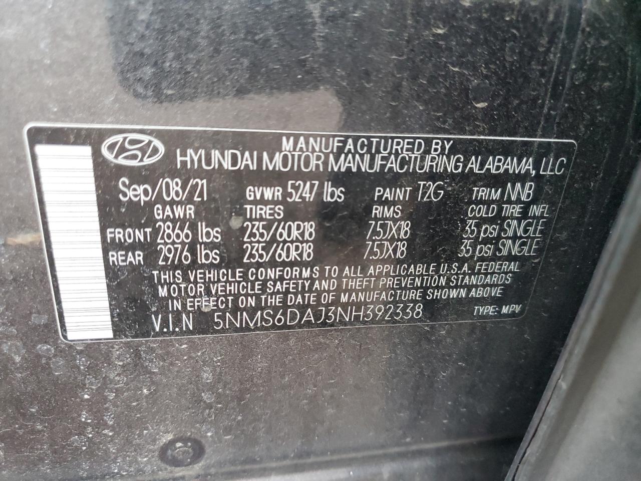 2022 Hyundai Santa Fe Sel VIN: 5NMS6DAJ3NH392338 Lot: 93782495