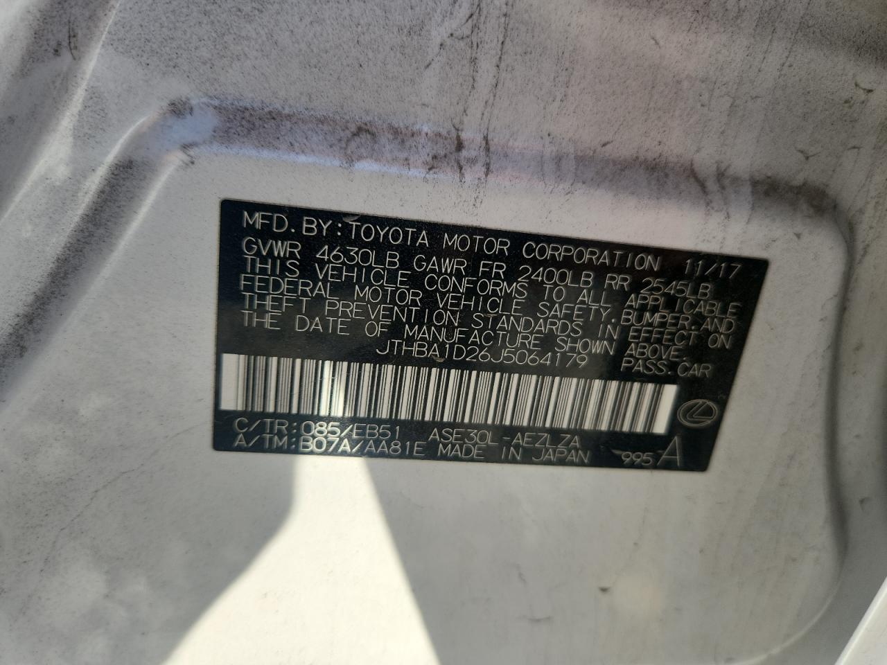 2018 Lexus Is 300 VIN: JTHBA1D26J5064179 Lot: 90980045