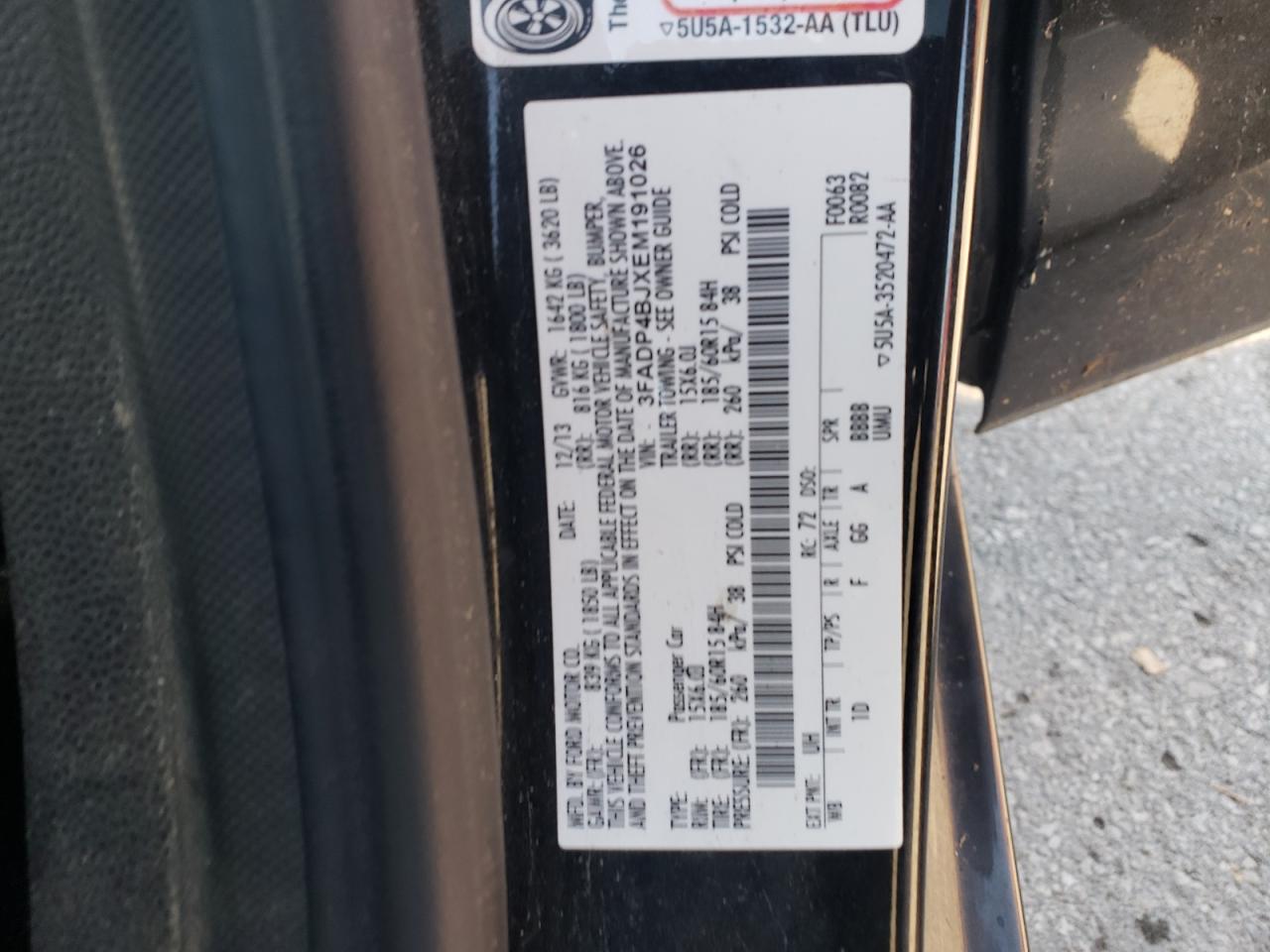 2014 Ford Fiesta Se VIN: 3FADP4BJXEM191026 Lot: 92001365