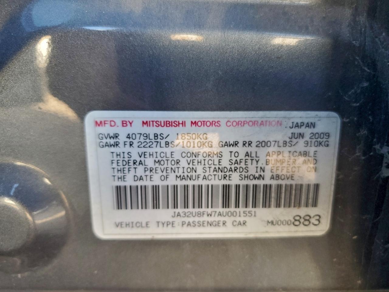 2010 Mitsubishi Lancer Gts VIN: JA32U8FW7AU001551 Lot: 94104755