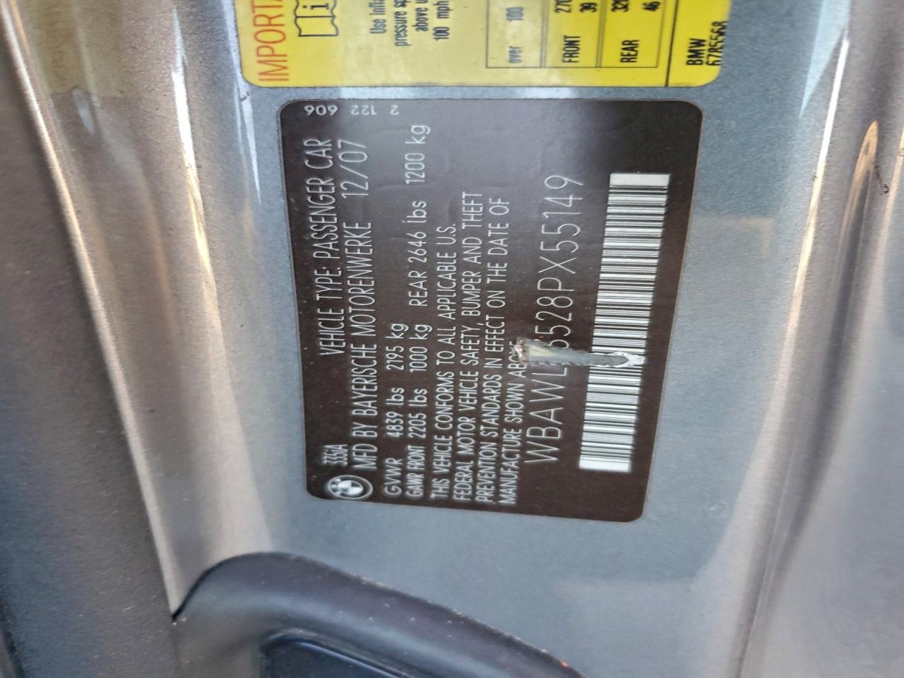 2008 BMW 335 I VIN: WBAWL73528PX55149 Lot: 94448735