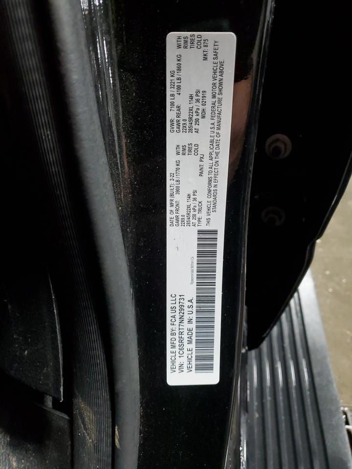 2022 Ram 1500 Laramie VIN: 1C6SRFRT7NN299731 Lot: 91810245