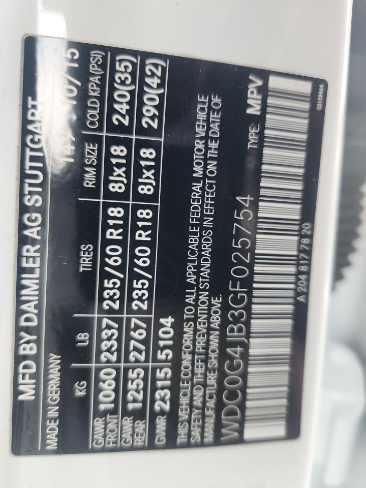 2016 Mercedes-Benz Glc 300 VIN: WDC0G4JB3GF025754 Lot: 91245995