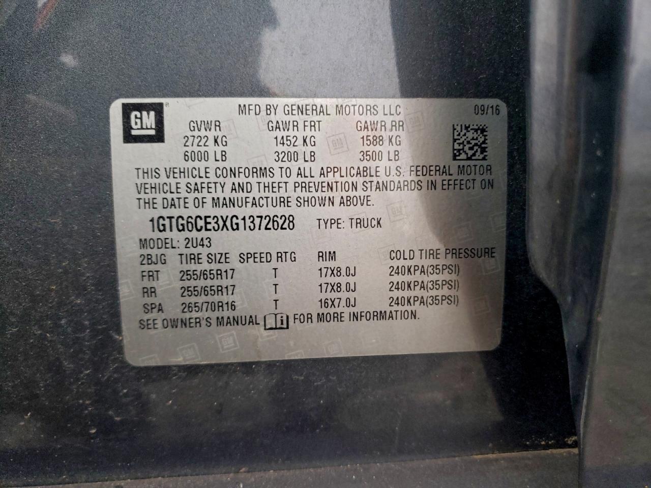 2016 GMC Canyon Sle VIN: 1GTG6CE3XG1372628 Lot: 93653285