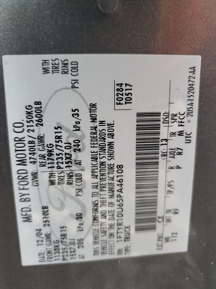 2005 Ford Ranger VIN: 1FTYR10U65PA46108 Lot: 91797905