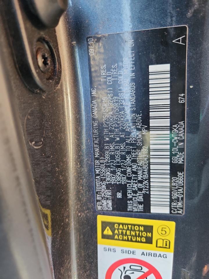 2011 Lexus Rx 350 VIN: 2T2ZK1BA4BC043192 Lot: 92490915