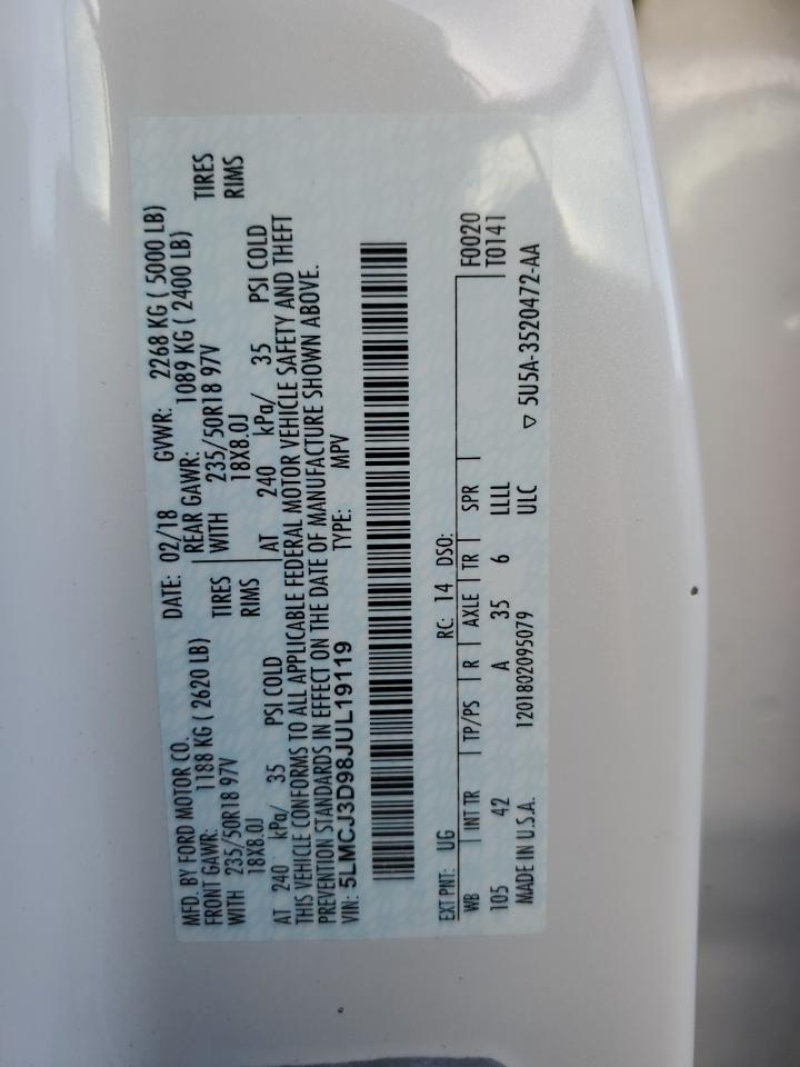 2018 Lincoln Mkc Reserve VIN: 5LMCJ3D98JUL19119 Lot: 92597015