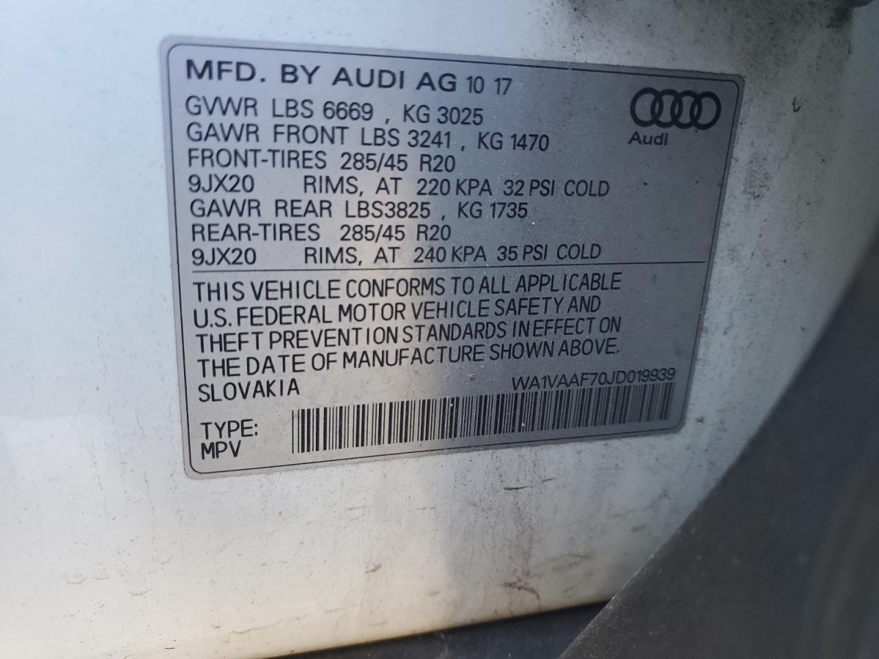 2018 Audi Q7 Prestige VIN: WA1VAAF70JD019939 Lot: 91579265