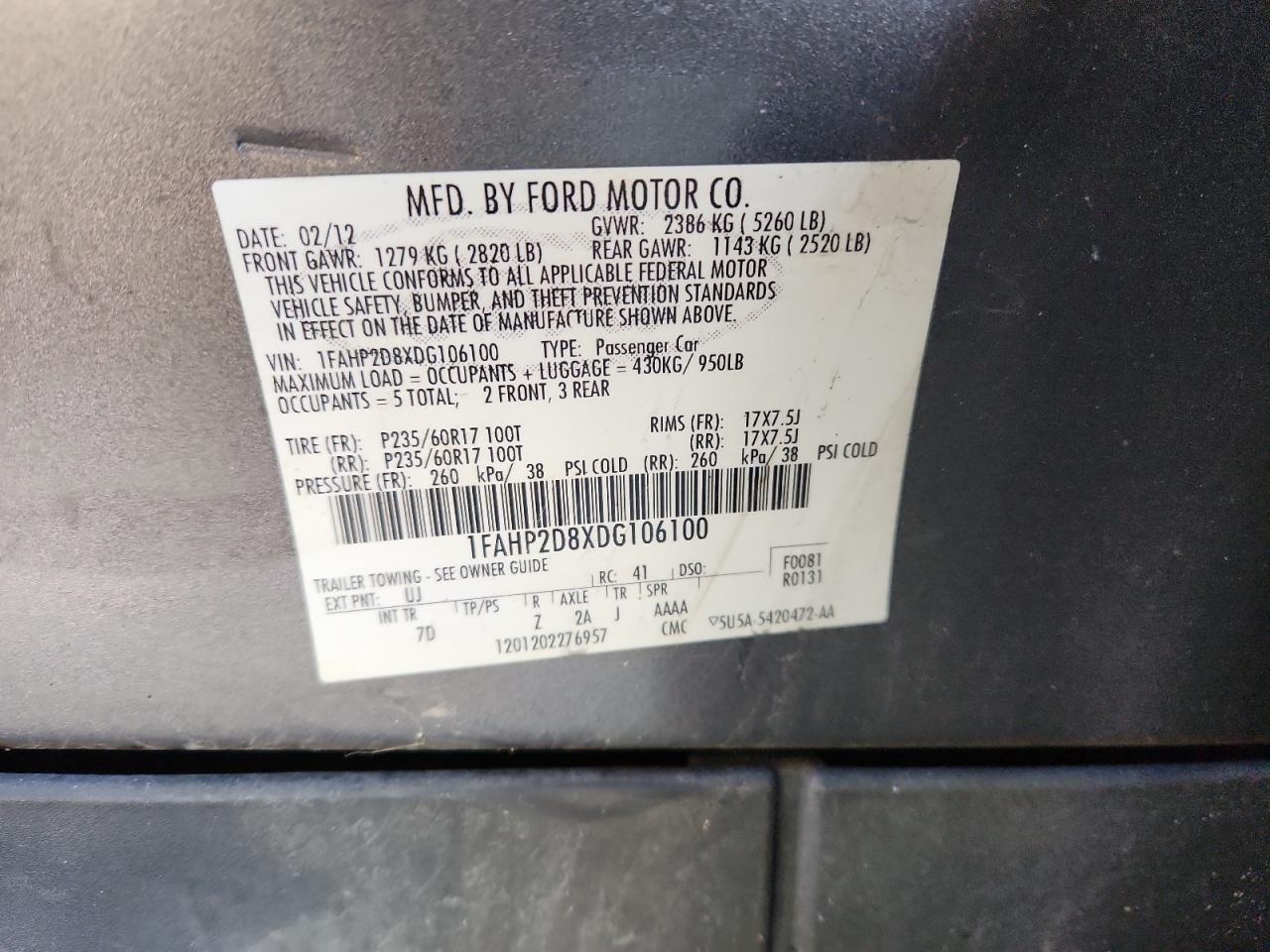 2013 Ford Taurus Se VIN: 1FAHP2D8XDG106100 Lot: 90828885