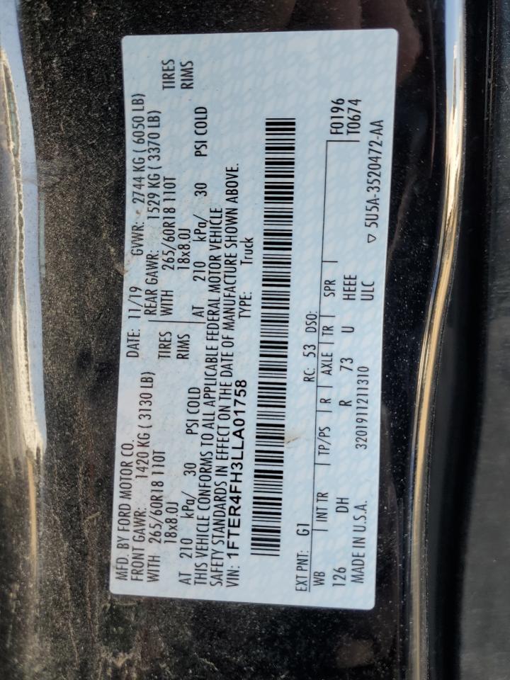 2020 Ford Ranger Xl VIN: 1FTER4FH3LLA01758 Lot: 93044925