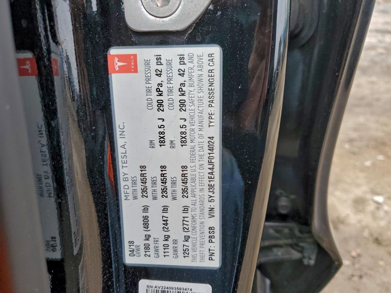 2018 Tesla Model 3 VIN: 5YJ3E1EA4JF014024 Lot: 93406215