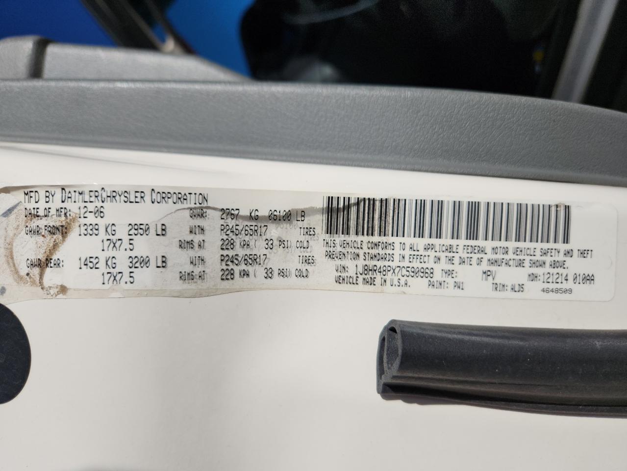 2007 Jeep Grand Cherokee Laredo VIN: 1J8HR48PX7C590968 Lot: 93625395