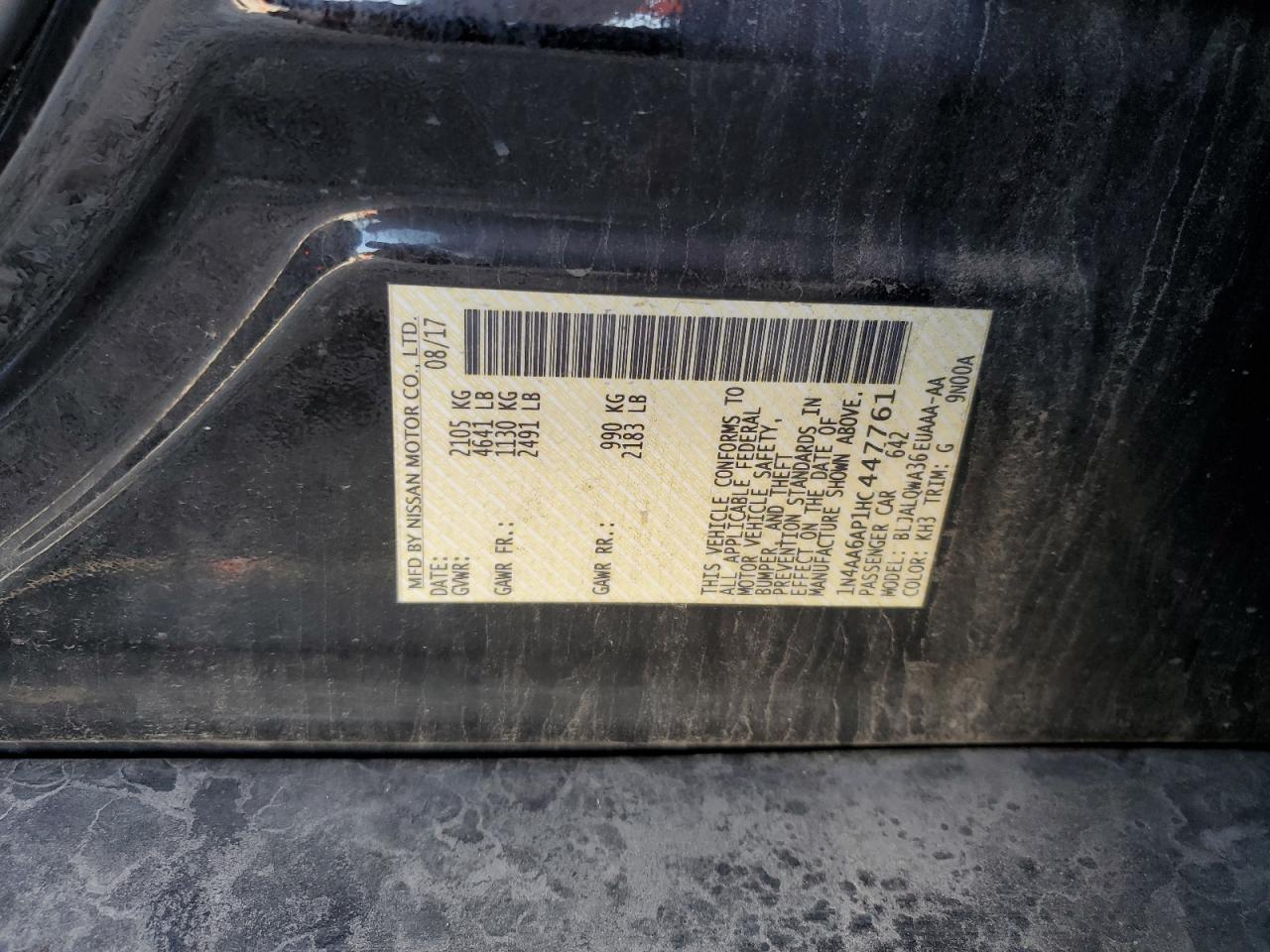 2017 Nissan Maxima 3.5S VIN: 1N4AA6AP1HC447761 Lot: 92791545