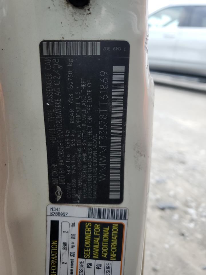2008 Mini Cooper VIN: WMWMF33578TT61869 Lot: 91648985