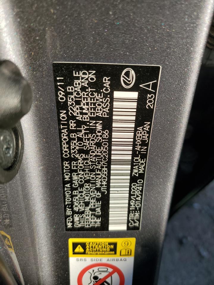 2012 Lexus Ct 200 VIN: JTHKD5BH7C2050186 Lot: 90476635