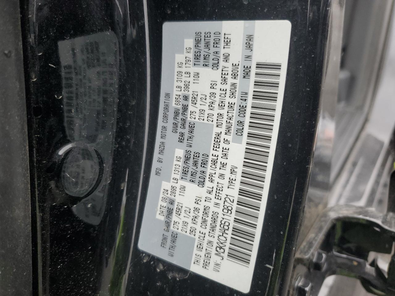 2025 Mazda Cx-90 Premium Sport VIN: JM3KKCHA6S1198721 Lot: 91726665