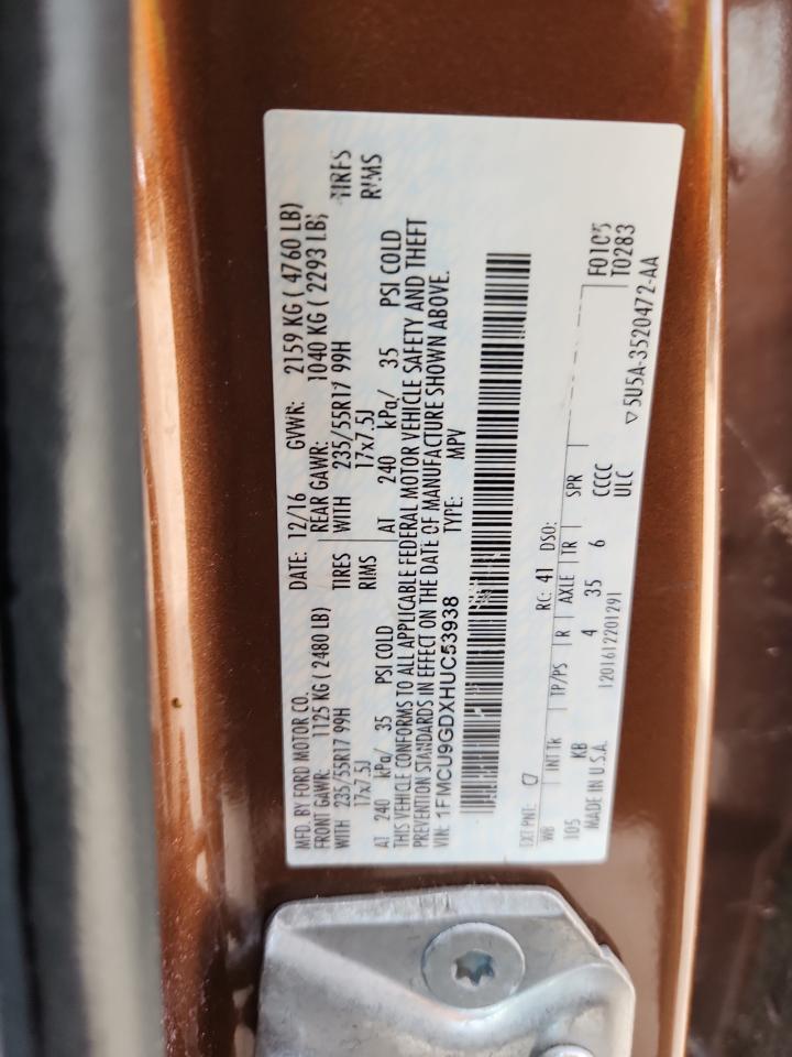 2017 Ford Escape Se VIN: 1FMCU9GDXHUC53938 Lot: 92327045