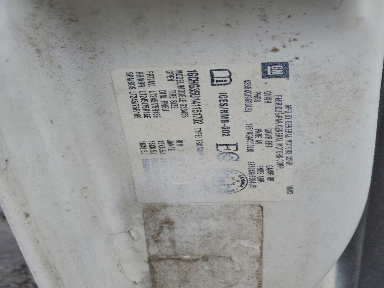 2004 Chevrolet Express G3500 VIN: 1GCHG35U141151702 Lot: 94518635