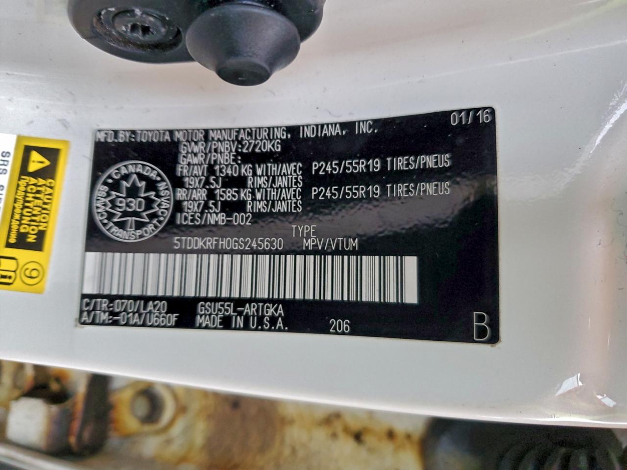 2016 Toyota Highlander Limited VIN: 5TDDKRFH0GS245630 Lot: 94737305