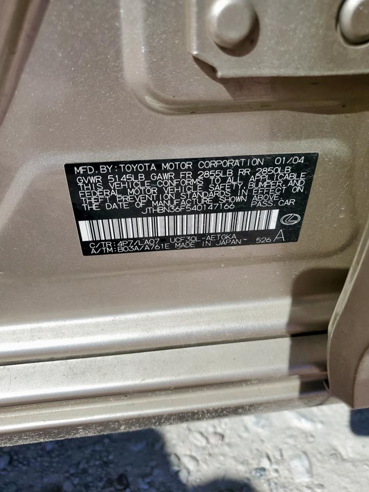 2004 Lexus Ls 430 VIN: JTHBN36F540147166 Lot: 91143905