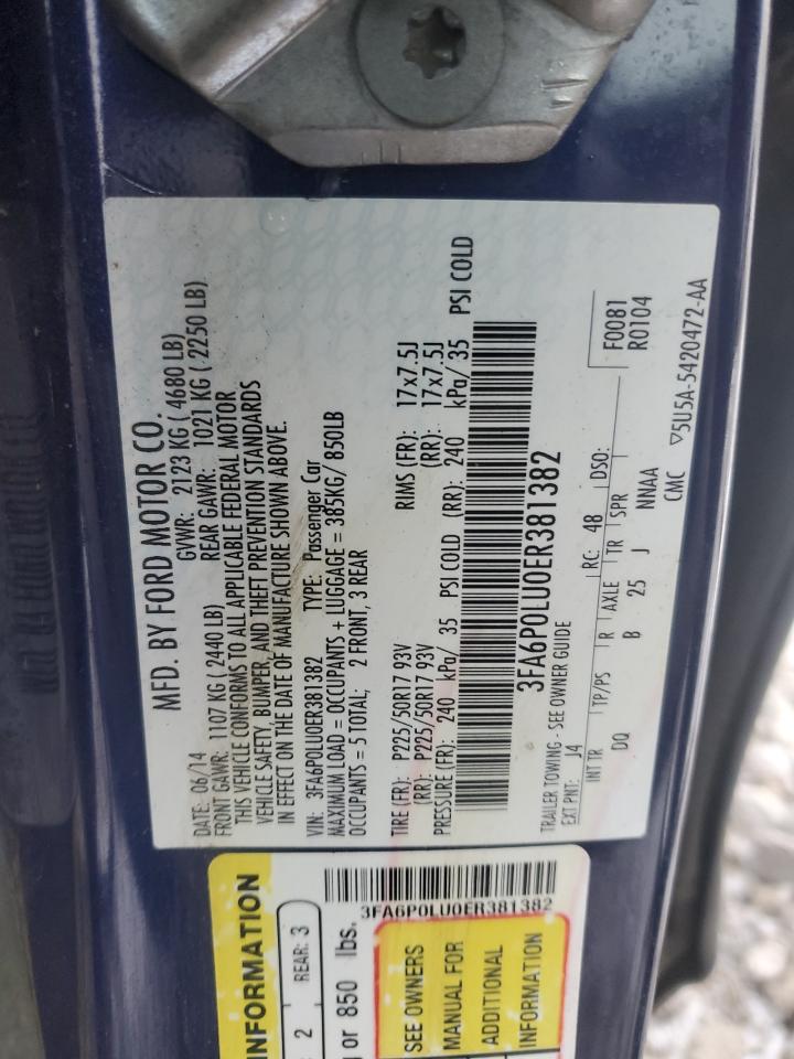 2014 Ford Fusion Se Hybrid VIN: 3FA6P0LU0ER381382 Lot: 90616865