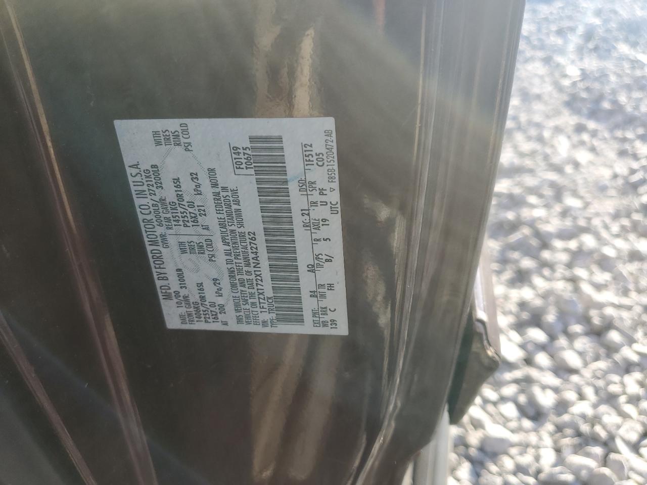 2001 Ford F150 VIN: 1FTZX172X1NA42762 Lot: 92839935