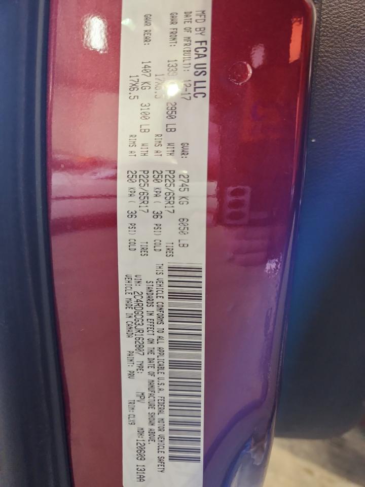 2018 Dodge Grand Caravan Sxt VIN: 2C4RDGCG3JR162807 Lot: 92422735