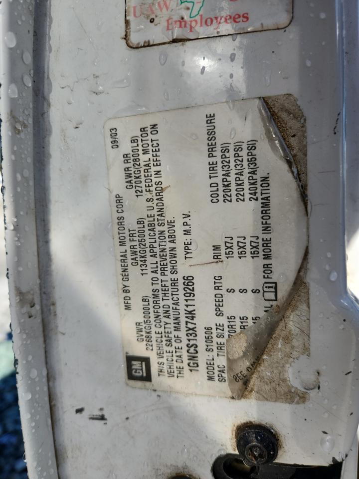 2004 Chevrolet Blazer VIN: 1GNCS13X74K119266 Lot: 91282775