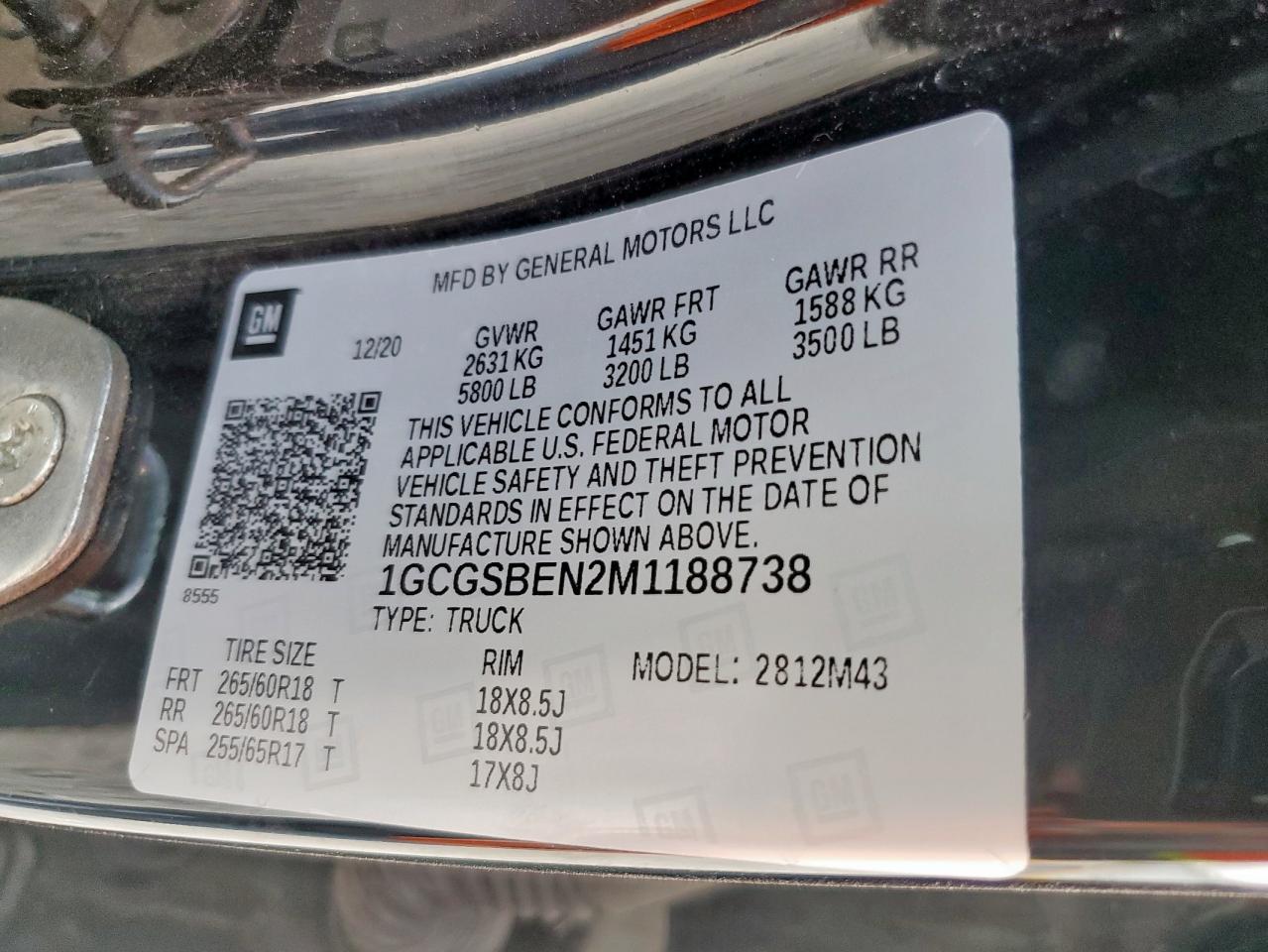 2021 Chevrolet Colorado VIN: 1GCGSBEN2M1188738 Lot: 93950265