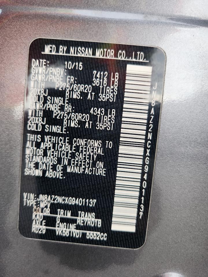 2016 Infiniti Qx80 VIN: JN8AZ2NCXG9401137 Lot: 91903325