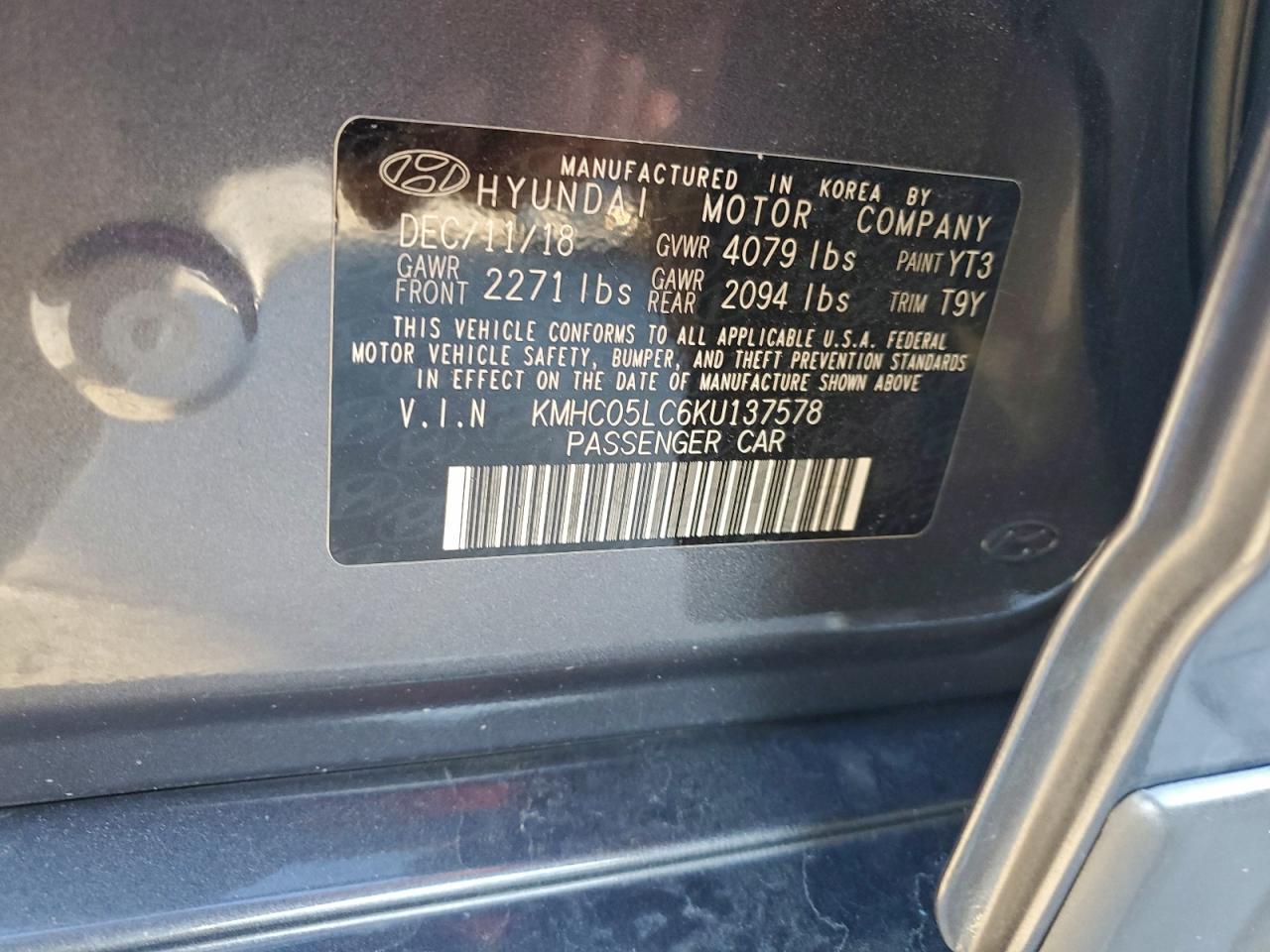 2019 Hyundai Ioniq Limited VIN: KMHC05LC6KU137578 Lot: 94751575