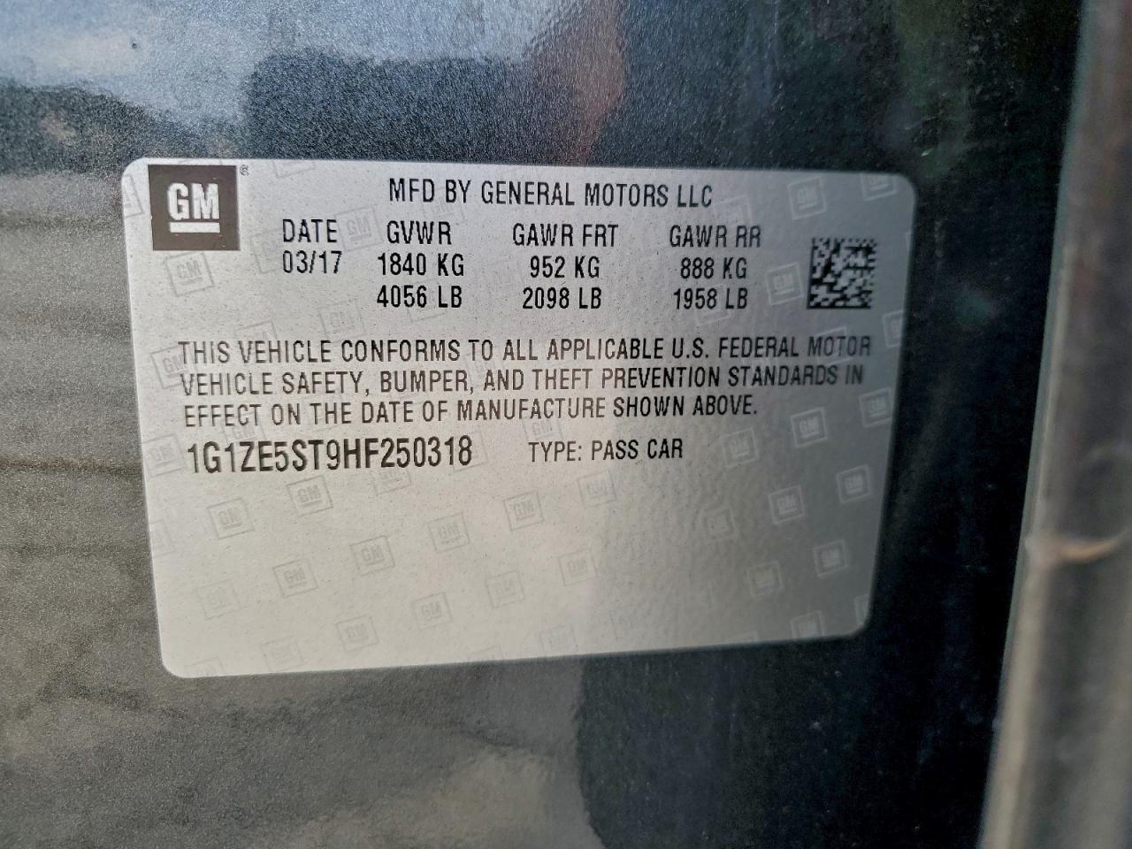 2017 Chevrolet Malibu Lt VIN: 1G1ZE5ST9HF250318 Lot: 94592465