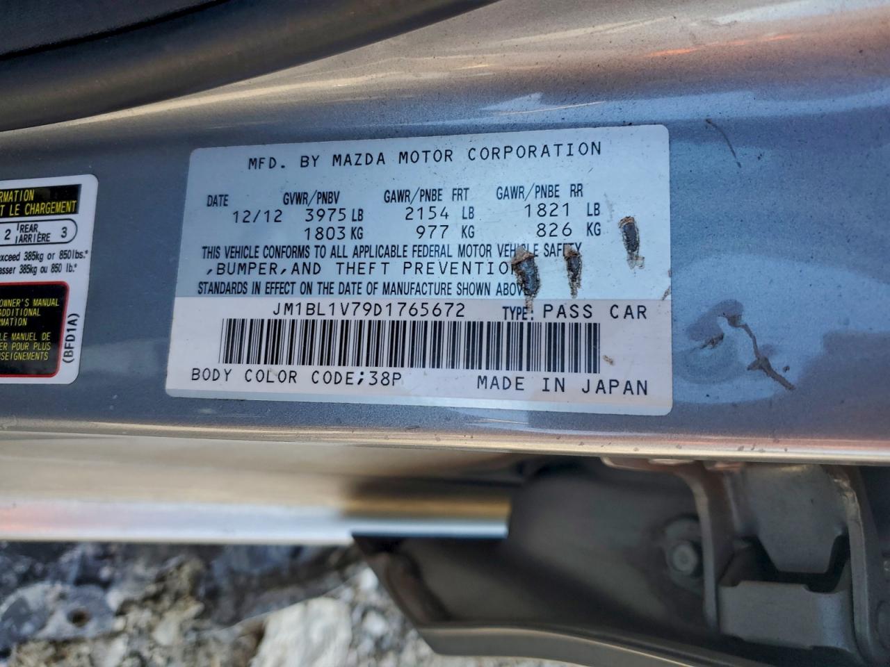 2013 Mazda 3 I VIN: JM1BL1V79D1765672 Lot: 93922355