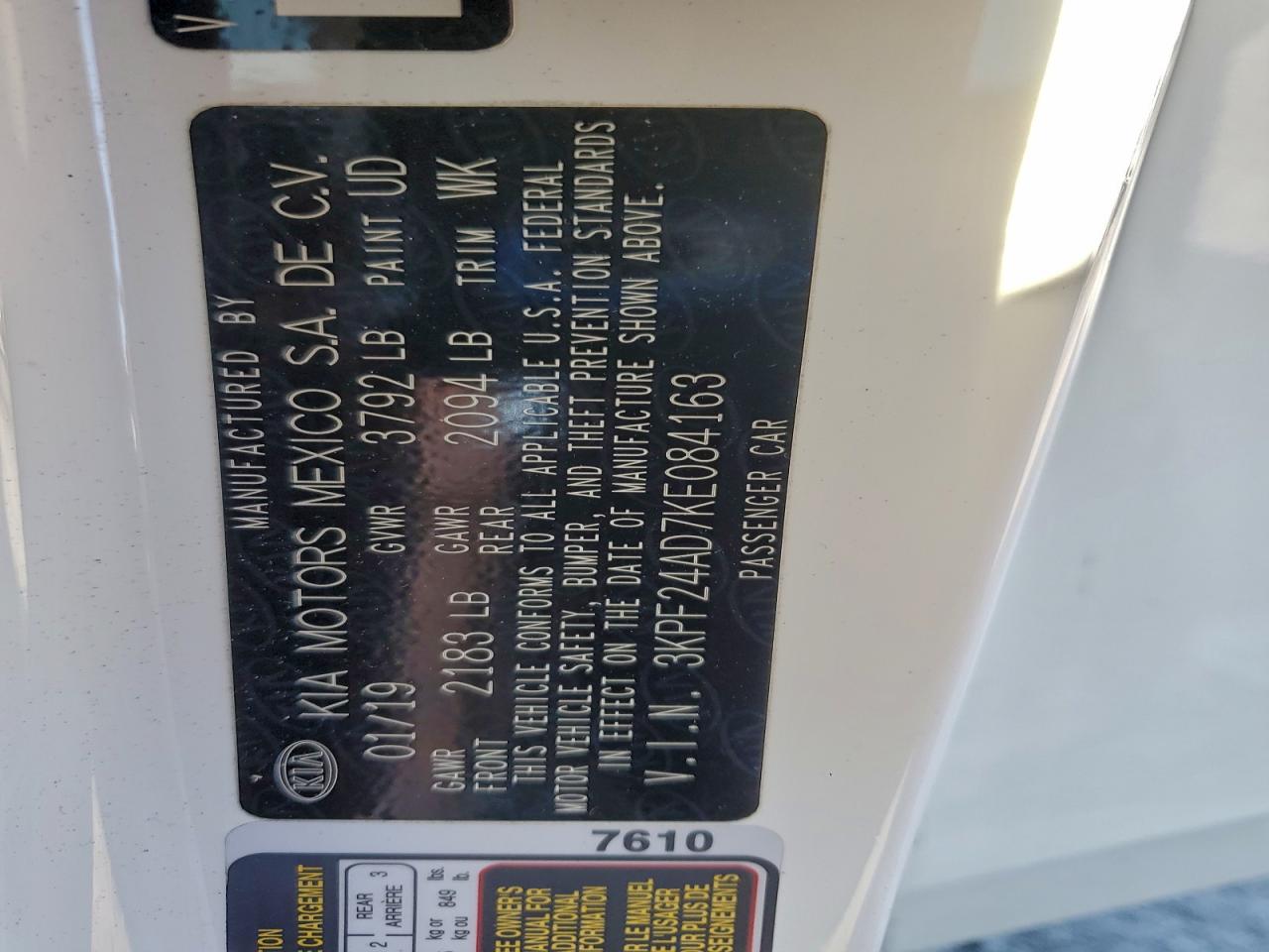 2019 Kia Forte Fe VIN: 3KPF24AD7KE084163 Lot: 94136915