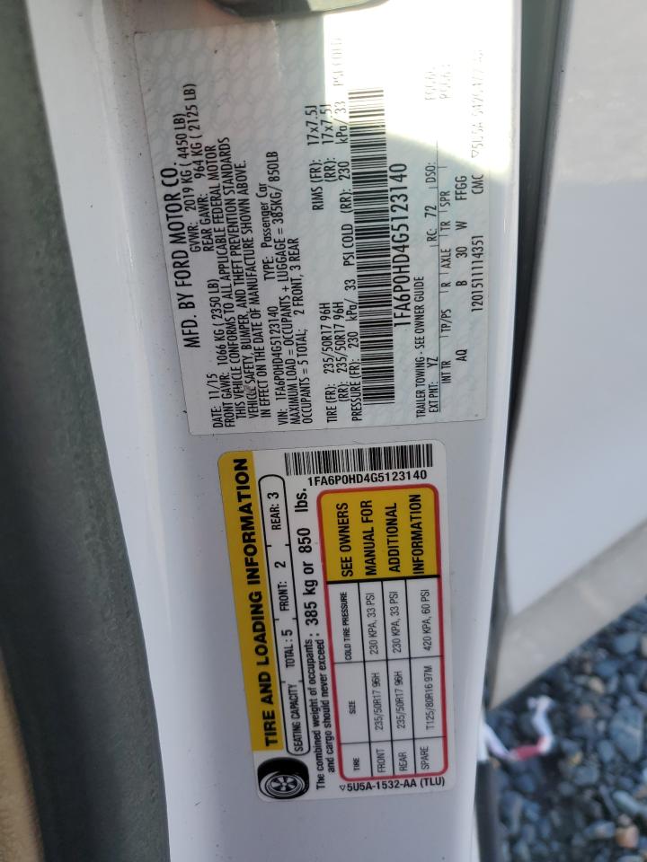 2016 Ford Fusion Se VIN: 1FA6P0HD4G5123140 Lot: 92317285