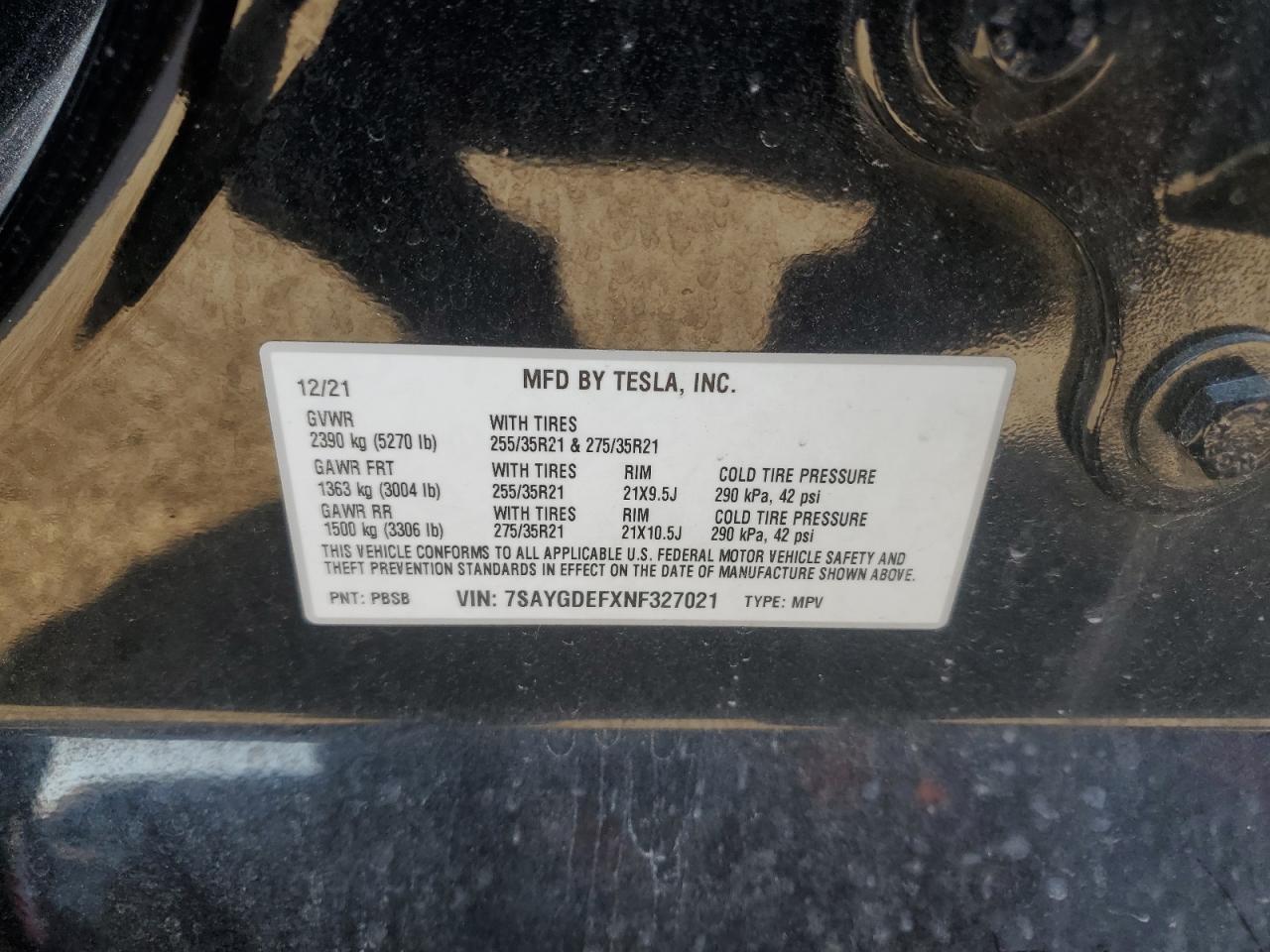 2022 Tesla Model Y VIN: 7SAYGDEFXNF327021 Lot: 90800785