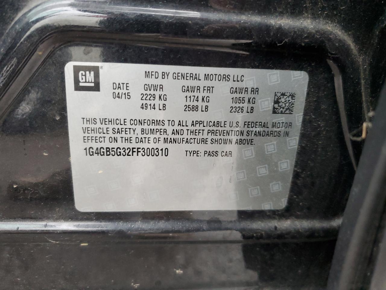 2015 Buick Lacrosse VIN: 1G4GB5G32FF300310 Lot: 93389355