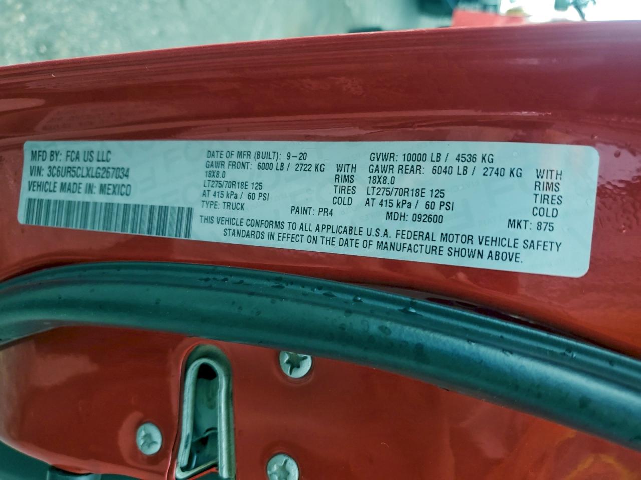 2020 Ram 2500 Tradesman VIN: 3C6UR5CLXLG267034 Lot: 94154335