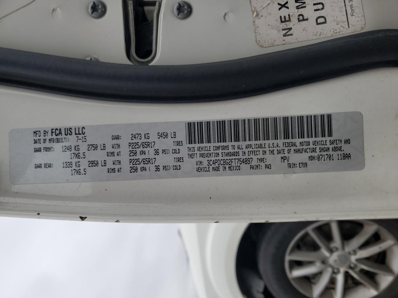 2015 Dodge Journey Sxt VIN: 3C4PDCBG2FT754897 Lot: 93228755