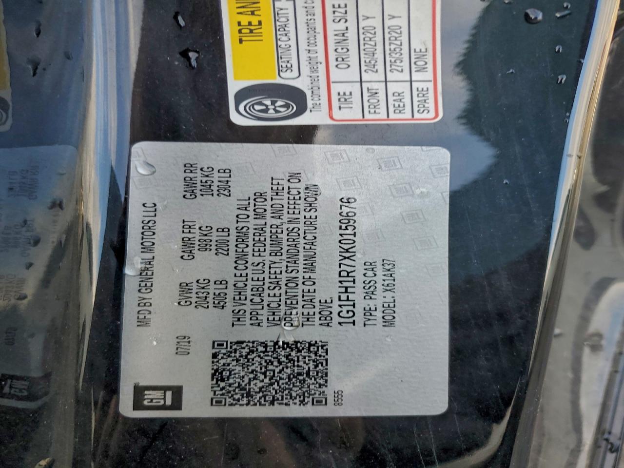 2019 Chevrolet Camaro Ss VIN: 1G1FH1R7XK0159676 Lot: 93547255