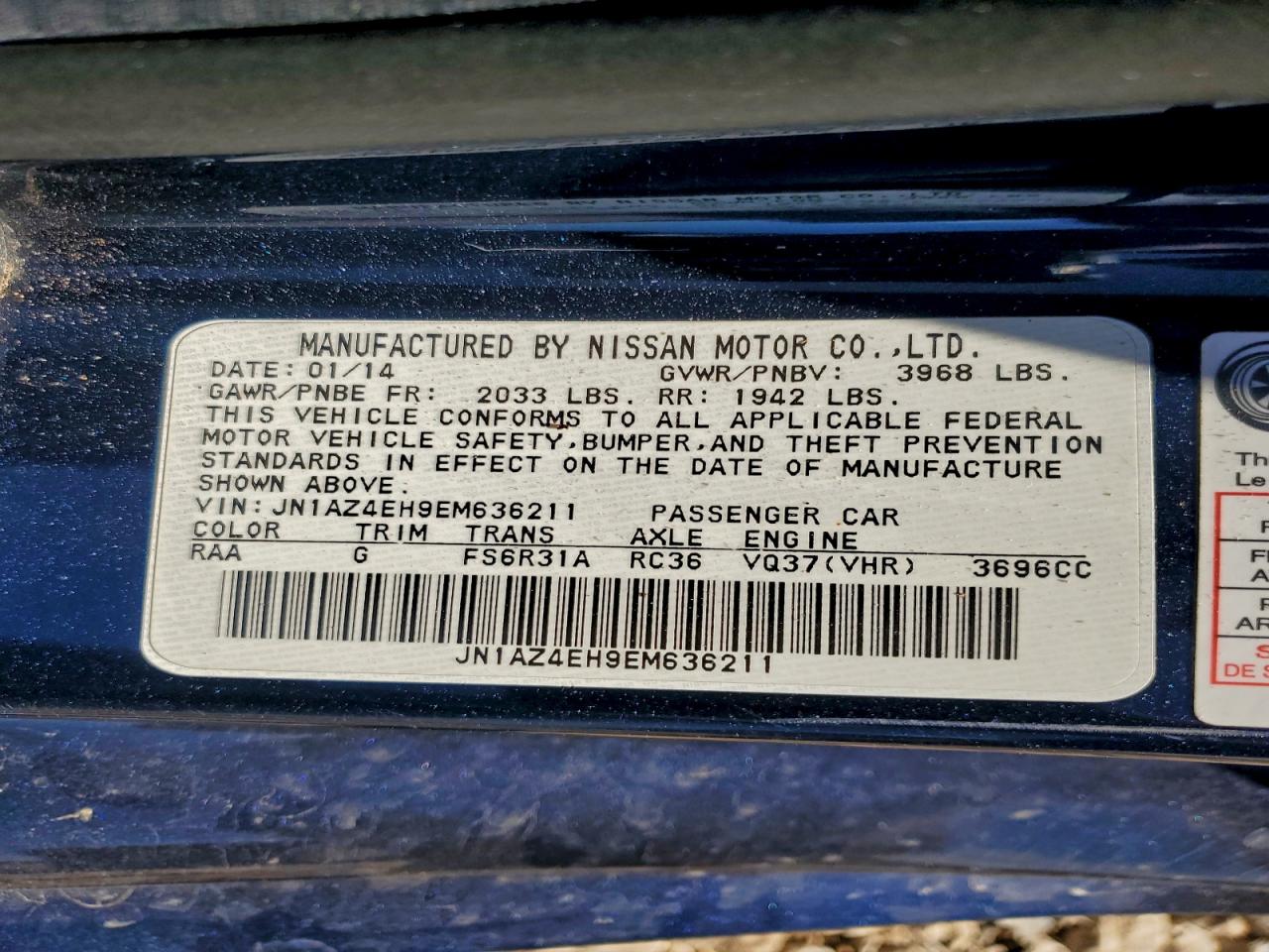 2014 Nissan 370Z Base VIN: JN1AZ4EH9EM636211 Lot: 94681935