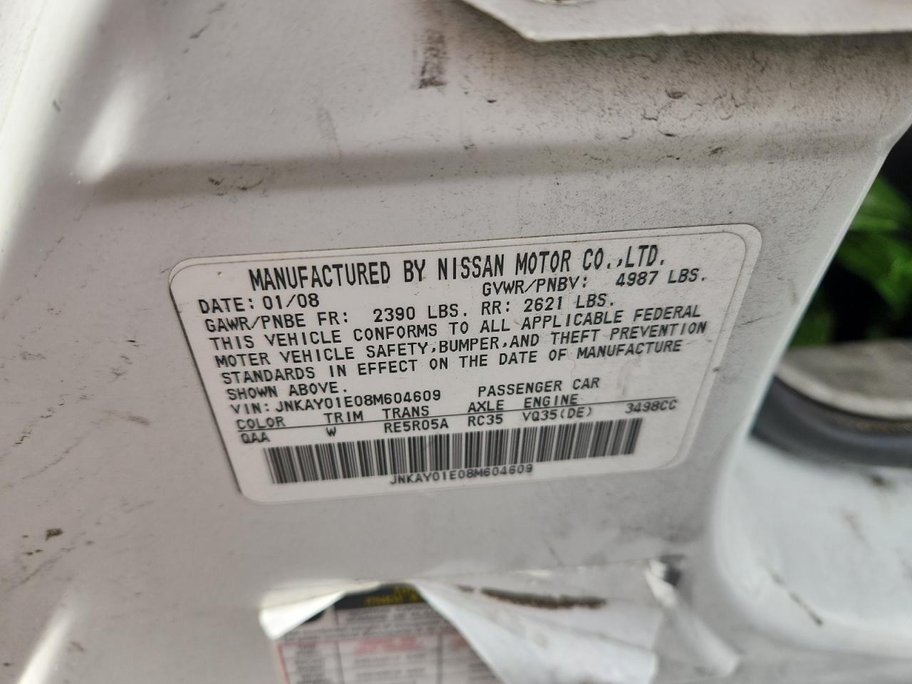 2008 Infiniti M35 Base VIN: JNKAY01E08M604609 Lot: 92904775